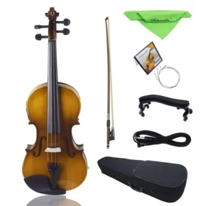 4/4 Full Size Acoustic EQ Electric Violin with Case Bow Strings Shoulder Rest Solid Wood Violin For Beginner Students